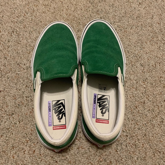 green and white slip on vans
only worn about two times
size 7 in mens, 8.5 in w - Picture 2 of 4